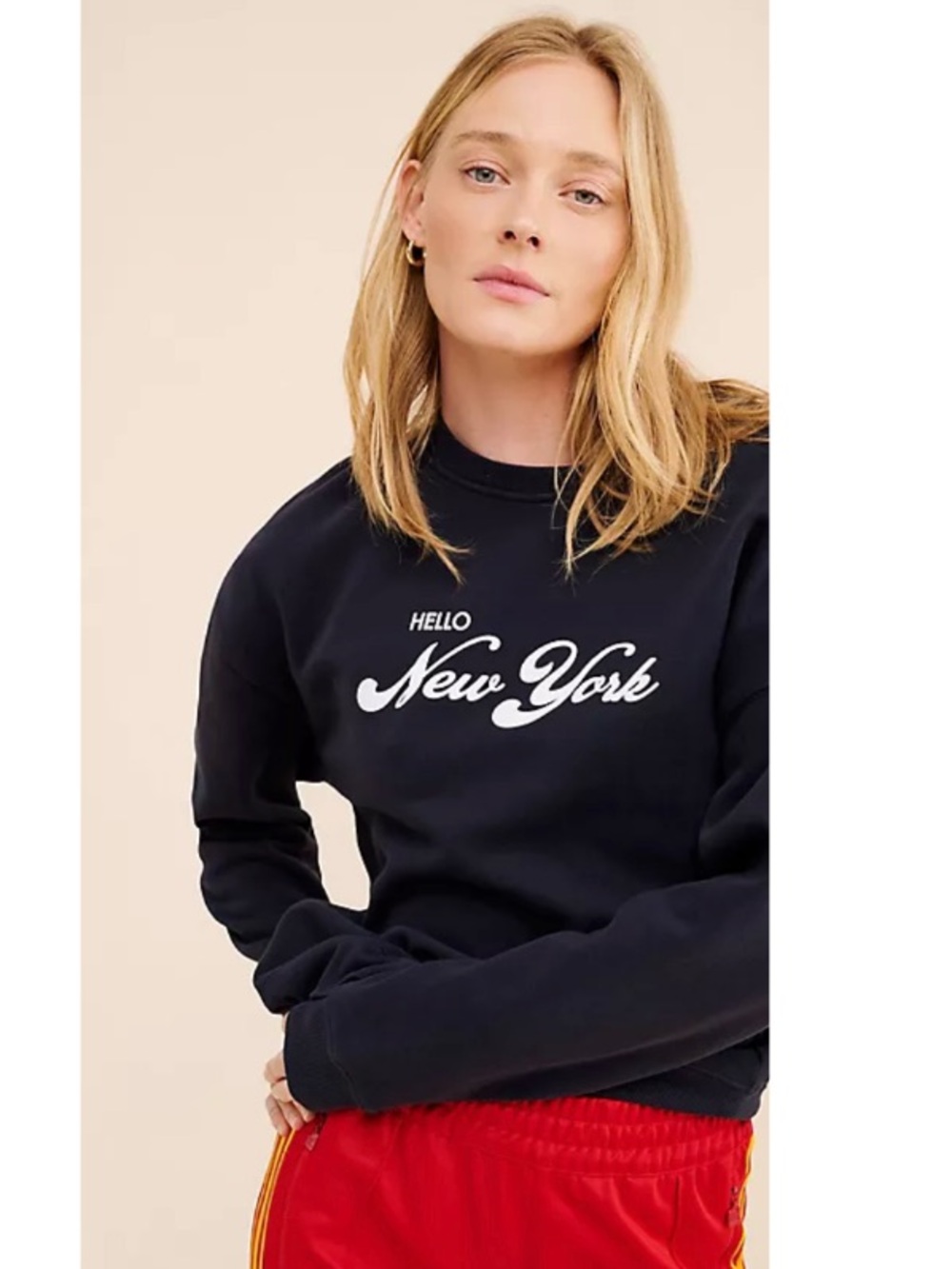 Anthropologie KULE The Oversized Hello New York Crewneck Sweatshirt Navy XS